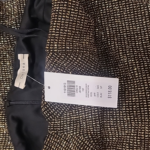 Nwt Chelsea Sparkling Black and Gold Spaghetti Strap Dress Sz Small - Picture 6 of 6